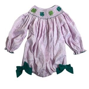 The Smocked Flamingo Girls St Patrick's Day Pink Bubble Smock Dress Shamrock 2T